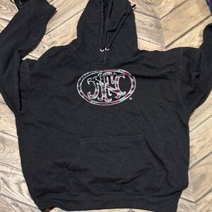 Black Graphic Hoodie with Red Accents